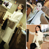 2015冬装新品韩国气质口袋毛毛装饰中长款无袖马甲毛呢女外套