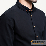 ZARA代购秋季男士韩版修身简约英伦风纯色衬衫 男装舒适纯棉衬衣