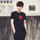 ZARA代购夏季新款男装圆领玫瑰刺绣短袖t恤时尚简约半袖衫t恤衫潮