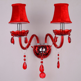 欧式现代简约红色蜡烛水晶壁灯客厅卧室婚庆床头走廊过道灯具