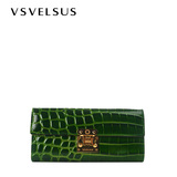 威尔萨斯正版品牌锁扣多卡位仿鳄鱼纹欧美潮牛皮女长款钱包VS8003