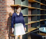 2016韩范气质韩系海军领条纹双排扣袖开口宽松衬衫翻领上衣女