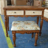 简约欧式古典仿古做旧实木书桌椅组合美式乡村彩绘实木电脑桌书桌