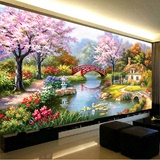 印花十字绣最新款客厅欧式油画花园小屋山水风景画十字绣客厅2米5