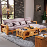全实木沙发 老榆木沙发 现代中式沙发组合木架布艺客厅沙发家具