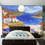 无缝大型壁画沙发壁纸客厅电视背景墙纸地中海爱琴海风景油画473