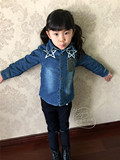 2015冬新款童装韩版男童冬季加绒牛仔衬衣儿童针织拼接牛仔衬衫