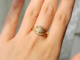英国古董珠宝  14K黄金镶嵌天然钻石戒指18.5号