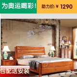 实木床1.8米简约中式卧室白色2米橡木床1.5m双人床储物高箱床包邮