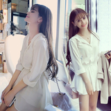 韩国代购2016春装新款女装小清新衬衫裙性感短裙子夏季雪纺连衣裙