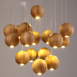 北欧创意 木头吊灯 实木 餐厅 书房客厅宜家 日式简约木艺灯具LED