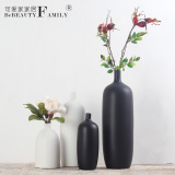 可爱家现代简约黑色白色素烧陶瓷花瓶 装饰摆件陶瓷工艺品花瓶