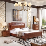 现代简约中式全实木床1.8米储物高箱床1.5M1.2双人橡胶橡木婚床