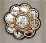 新款欧式法式圆形化妆镜玄关镜壁镜浴室镜卫生间镜太阳花装饰镜子