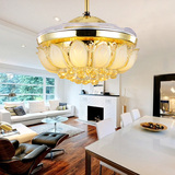 金色水晶隐形LED变光吊扇灯欧式餐厅客厅卧室简约电风扇遥控吊灯