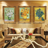 手绘梵高油画欧式家居客厅餐厅卧室玄关壁炉三联花卉有框装饰画