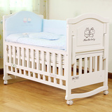 婴贝贝欧式婴儿床实木白色环保漆 可变书桌多功能 童床宝宝床bb床