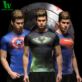 绿巨人t桖男短袖英雄运动健身紧身衣T恤超人美国队长健身衣超修身