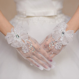 韩式婚纱手套新娘结婚蕾丝手套短款五指婚纱礼服配饰春夏花边手套