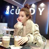 韩国代购冬新款麂皮绒羊羔毛外套机车棉衣女时尚加厚鹿皮绒外套潮