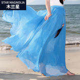 2016新款显瘦雪纺半身长裙夏 波西米亚沙滩大摆裙拖地网纱仙女裙