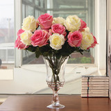 欧式5头玫瑰仿真花束摆件假花绢花客厅装饰花批发花艺