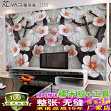 电视背景墙壁纸无缝大型壁画墙布沙发卧室3D立体欧式浮雕梅花桃花