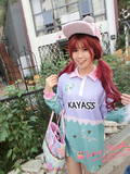 泰国潮牌kayasis粉色翻领爱心紫色拼绿色印花宽松长袖卫衣衬衫