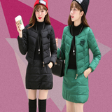 2015冬装新款韩版羽绒棉服套装裙女短款修身加厚棉马甲裙子两件套