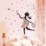 可移除墙贴纸贴画卧室温馨房间墙面墙上装饰品创意蝴蝶舞蹈小女孩