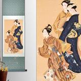 丝绸国画仕女图日式和室装修挂画工笔画美女条幅卷轴人物装饰画
