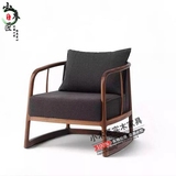 现代新中式实木沙发椅老榆木禅椅黑胡桃会客休闲椅拢月沙发可定制