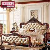 欧式床 奢华美式雕花1.8米婚床实木双人床 新古典公主皮床大床