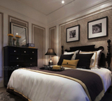 2016新中式样板房 全棉四八件套米黄黑白色床搭款后现代风格床品