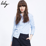 Lily2016春新款女装舒适全棉直筒衬衫绣花长袖衬衫116120C4609