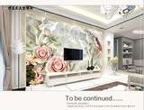 3d大型无缝壁画墙纸客厅电视沙发背景玫瑰花壁纸玉雕家和富贵牡丹