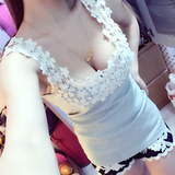 2016韩版甜美短款性感吊带无袖背心女蕾丝花边镂空拼接修身打底衫