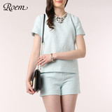 ROEM韩国罗燕时尚新品夏季女圆领短袖衬衫RCYW52353B专柜正品