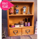 zakka包邮化妆品香水展示收纳柜实木二层二抽屉收纳盒桌面收纳架