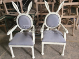 美式做旧实木创意餐椅 兔耳朵书椅  休闲椅 布艺形象扶手圆背椅子