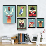 北欧卡通动物简欧风格实木装饰画海报客厅沙发儿童房定制宜家画芯