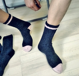 高筒袜子东大门粉色黑色拼接条纹羊毛针织加厚保暖男士潮货