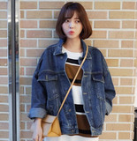 韩国代购2016秋装大码蝙蝠袖做旧牛仔衣宽松bf风牛仔外套女短款