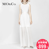 2016夏季新款MOCo镂空露腰修身无袖背心百褶连衣裙长裙MA162SKT64
