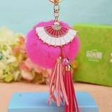 韩国创意礼品水晶水钻扇子流苏汽车钥匙扣女包包挂件钥匙链圈饰品