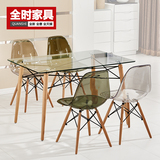 钢化玻璃现代简约实木餐桌小户型伊姆斯方桌咖啡厅桌椅洽谈桌子