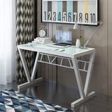 简约台式办公桌电脑桌钢化玻璃书桌 时尚创意小型电脑桌家用V型