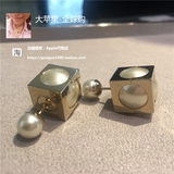 香港代购直播 Dior耳环 迪奥16新款金色方形框大小珍珠耳钉附小票