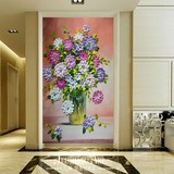 3d玄关壁纸过道走廊壁画装饰画欧式现代简约花卉油画背景墙纸竖版