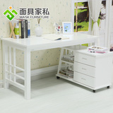 韩式烤漆电脑桌实木台式简约现代家用书桌书柜学习桌写字桌白色